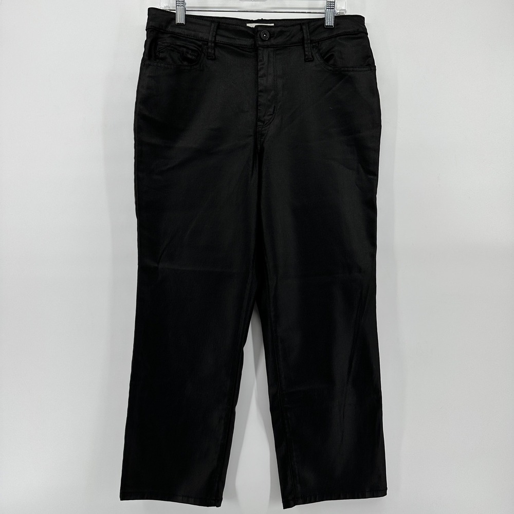 Edgely Womens High Rise Slim Straight Ankle Coated Black Pants 14 Short 792833